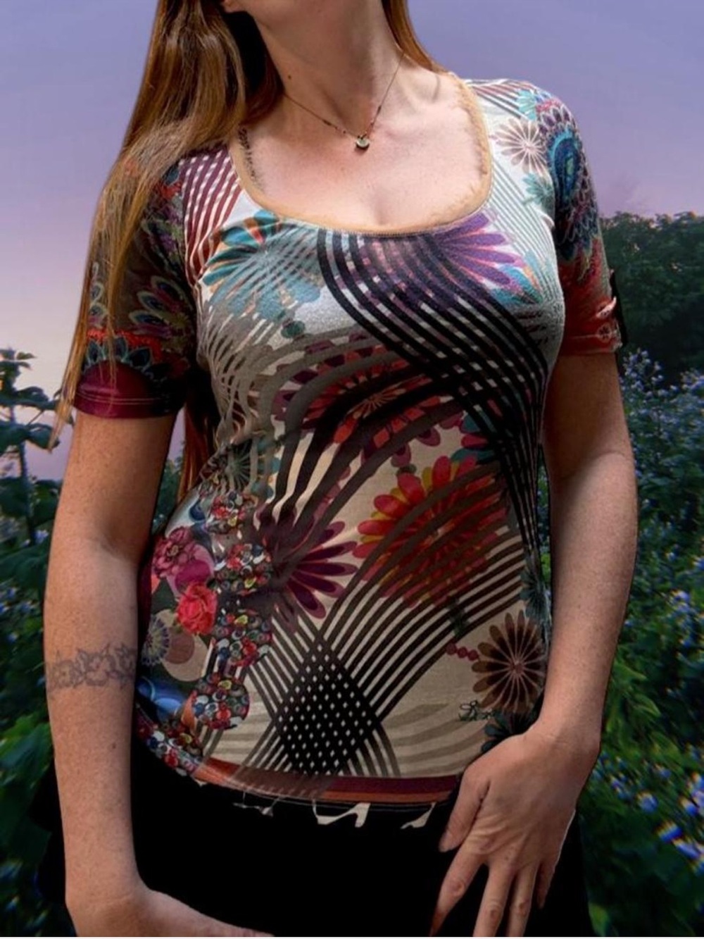 Desigual Medium Abstract Floral Scoop Neck Women’s Top - Multicolor